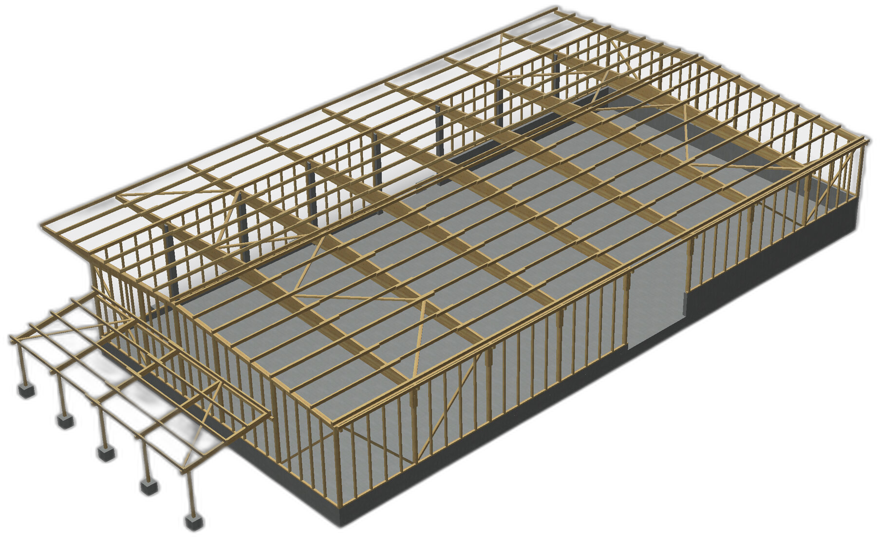 Eigenes BIM-Tragwerksmodell des Ingenieurbüros: Traktorenhalle Rukieten mit Stützen, Pfetten und Aussteifungen, freigestellt